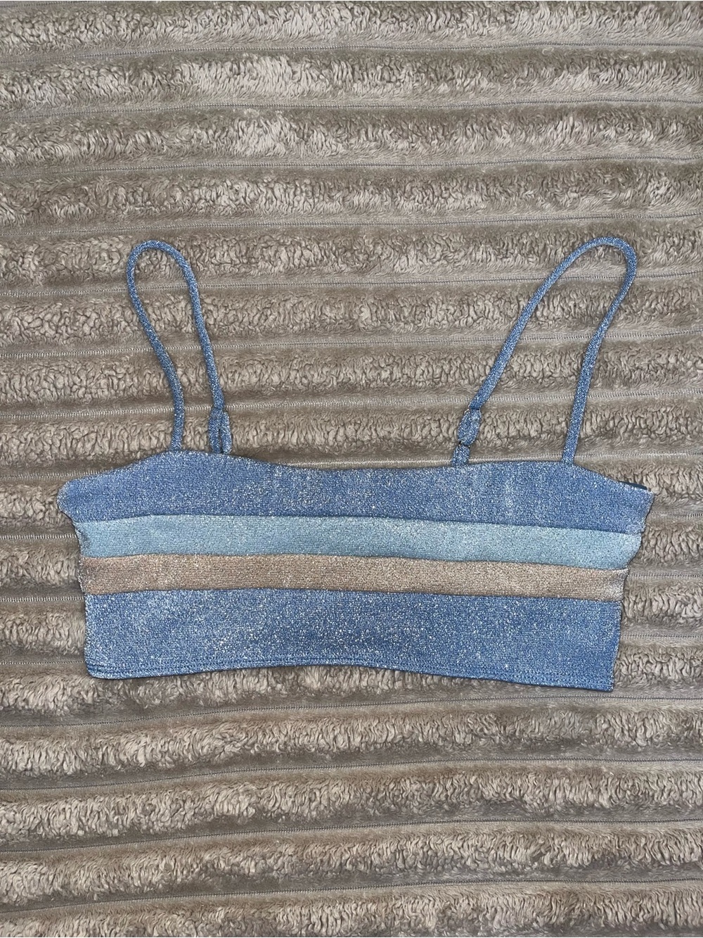 Elysian Blue Metallic Lurex Stripe Crop Cami Top Medium Y2K Festival